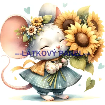Látkový panel - Myška se slunečnicí - HL-19 Velikost: 30x30cm, Materiál: Bavlna