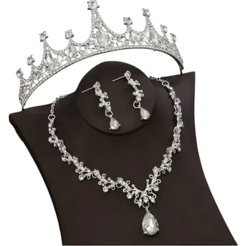 Elegantní svatební sada diadému náhrdelníku a náušnic Luxusní dámské vlasové doplňky Korunka pro nevěsty oslavy i narozeniny