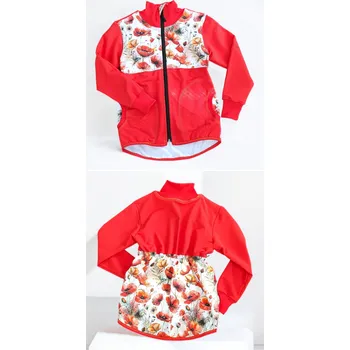 Dívčí mikina Holčičí mikina zip vlčí máky červená Holčičí mikina