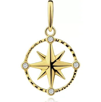 Přívěsek Šperky Eshop Zlatý 14K přívěsek ve tvaru kompasu se zirkony Žluté zlato