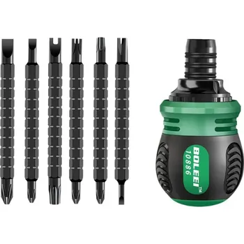 Šroubovák Ráčnový šroubovák 8,5 cm s 6 oboustrannými bity Přesný ruční nástroj Kompaktní univerzální šroubovák na šrouby a opravy