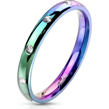 Prsten Duhový ocelový prsten se zirkony (Barevné šperky)