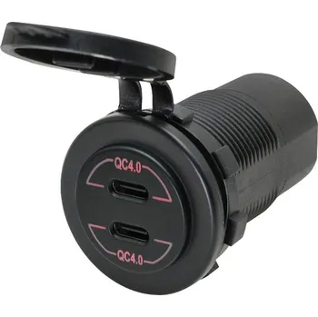USB-C nabíječka QC4 PD / 2x USB-C - napájení 12-24 V - červené podsvícení