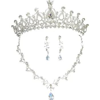 Elegantní svatební sada diadému náhrdelníku a náušnic Luxusní dámská korunka Vlasové doplňky Šperkový set pro nevěsty oslavy plesy večírky