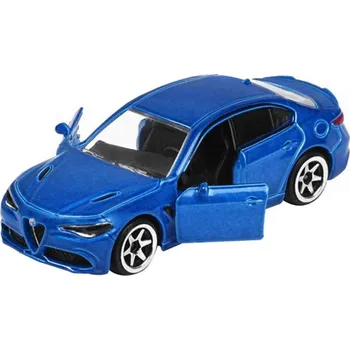 autíčko Alfa Romeo Giulia Quadrifoglio modrá 1:64 - Majorette Alfa Romeo Giulia Quadrifoglio + Sběratelská karta - model auta 1/64