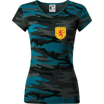 Skotský lev - prso - Dámské maskáčové triko - S ( Petrolejová maskáč )