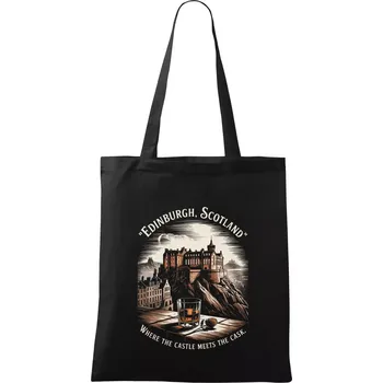 Nákupní taška Scotland Where the Castle Meets the Cask - Taška bavlněná - 42 x 38 cm ( Černá )