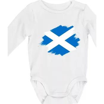 Skotská vlajka kreslená štetcem - Body kojenecké s dlouhým rukávem - Dlouhý r. do 3 měs ( Bílá )