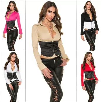 Korzet Sexy halenka 2v1 s korsáží WOW - Koucla růžovo-černá L