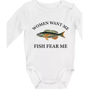 Women want me, fish fear me - Body kojenecké s dlouhým rukávem - Dlouhý r. do 3 měs ( Bílá )