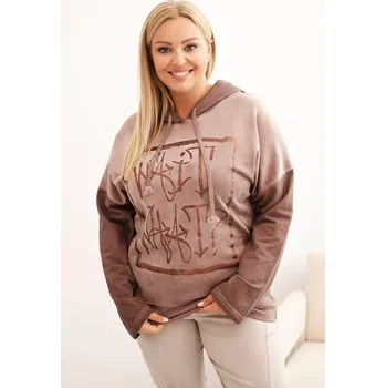 Dámská mikina Dámská mikina Plus Size s kapucí a potiskem hnědá UNI