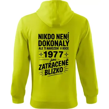 Pánská móda Nikdo není dokonalý ale ti narození v roce 1977 jsou zatraceně blízko - Mikina s kapucí na zip trendy zipper - 2XL ( Limetková )