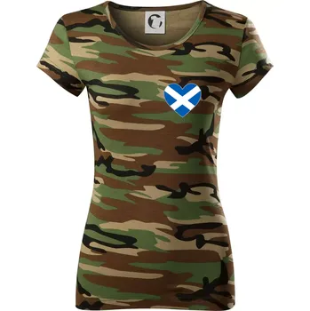 Skotské srdce na prso - Dámské maskáčové triko - XL ( Hnědý maskáč )
