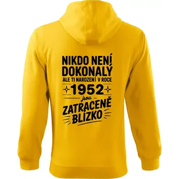 Pánská mikina Nikdo není dokonalý ale ti narození v roce 1952 jsou zatraceně blízko - Mikina s kapucí na zip trendy zipper - 2XL ( Žlutá )