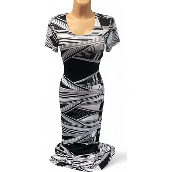 Dámské šaty Dlouhé šaty SOFA 38/40 , Barva Bílá s černým tiskem, Velikost M 38 , Materiál 98% Polyester 2% Lycra