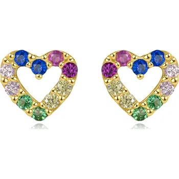 Náušnice Náušnice ze 14K zlata ve tvaru srdce s barevnými zirkony