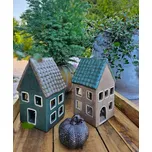 Zelený porcelánový domek svícen na čajovou svíčku Candle House - 9*8*15 cm