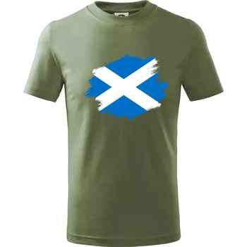 Dětská móda Skotská vlajka kreslená štetcem - Tričko dětské bavlněné - 98 cm / 2 roky ( Khaki )