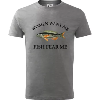 Women want me, fish fear me - Tričko dětské bavlněné - 98 cm / 2 roky ( Tmavě šedý melír )