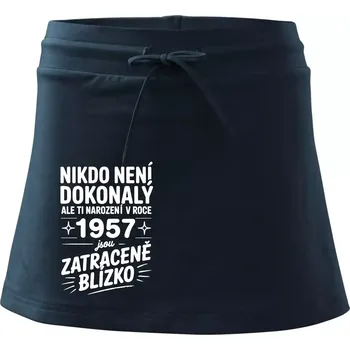 Dámská sukně Nikdo není dokonalý ale ti narození v roce 1957 jsou zatraceně blízko - Sportovní sukně - two in one - XS ( Námořní modrá (velmi tmavá - téměř černá) )