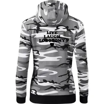 Dámská mikina Live laugh lobotomy - Dámská mikina trendy zipper s kapucí - XS ( Šedý maskáč )