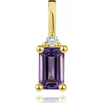 Přívěsek Zlatý přívěsek ze 14K zlata s ametystem a čirým briliantem