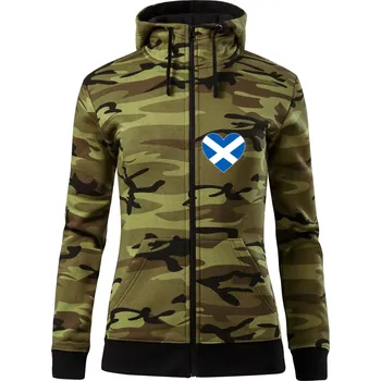 Dámská mikina Skotské srdce na prso - Dámská mikina trendy zipper s kapucí - XS ( Zelený maskáč )