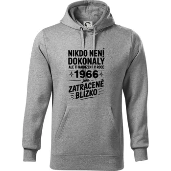 Pánská mikina Nikdo není dokonalý ale ti narození v roce 1966 jsou zatraceně blízko - Mikina pánská Cape s kapucí - 4XL ( Tmavě šedý melír )