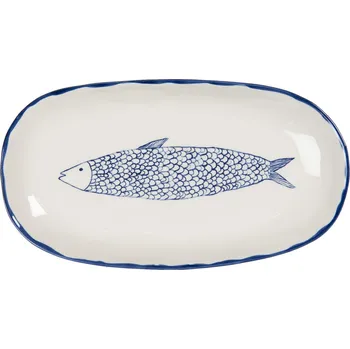 Talíř Keramický servírovací talíř s modrým dekorem ryby Atalante - 30*16*3 cm