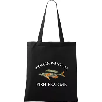 Nákupní taška Women want me, fish fear me - Taška bavlněná - 42 x 38 cm ( Černá )