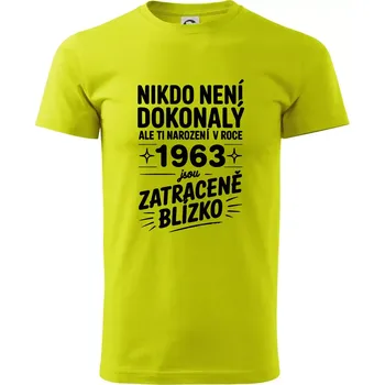 Pánská móda Nikdo není dokonalý ale ti narození v roce 1963 jsou zatraceně blízko - Klasické pánské triko vyšší gramáže - 4XL ( Limetková )