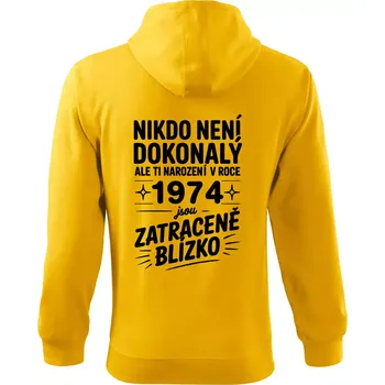 Pánská mikina Nikdo není dokonalý ale ti narození v roce 1974 jsou zatraceně blízko - Mikina s kapucí na zip trendy zipper - XL ( Žlutá )