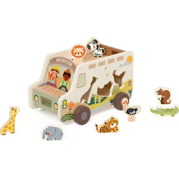 Dřevěná hračka Rappa Dřevěná vkládačka auto safari 9 ks v krabici