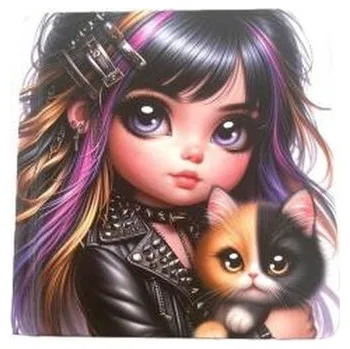 Set školních potřeb Notatnik 100x100/48K gładki TW Dziewczynka z kotem