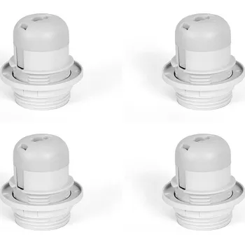 Objímka na žárovku Objímka E27 s PEVNÝM límcem, patice žárovky se závitem a maticí, BÍLÁ