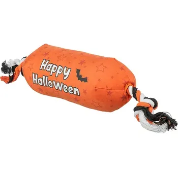 Hračka pro psa TRIXIE Válec HALLOWEEN, plyšová hračka se zvukem, na laně, 30 cm, oranžová - LIMITOVANÁ NABÍDKA