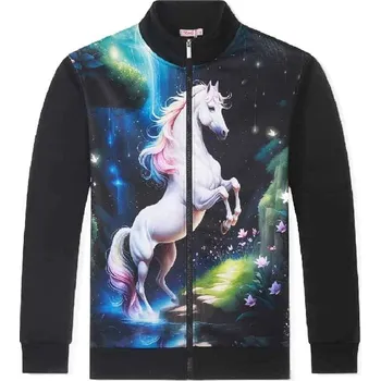 Dívčí mikina ZATEPLENÁ DÍVČÍ MIKINA NA ZIP S KONĚM BF Barva: Černá, Velikost: 152