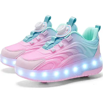 Chlapecká obuv Dětské svítící kolečkové boty s LED a USB nabíjením Velikost: 36, Barva (Varianta): YQ-168-Pink purple