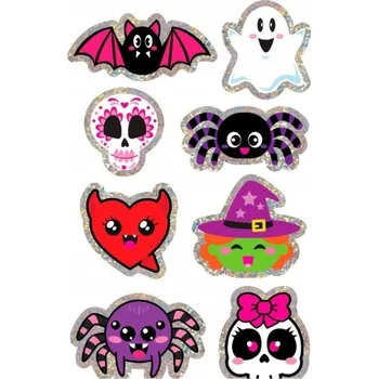 samolepka SAMOLEPKY SAMOLEPKY STRAŠIDLA PŘÍŠERY HOLOGRAFICKÉ 8 KS HALLOWEENSKÁ DEKORACE