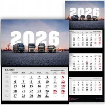 Kalendář Trojdílný kalendář 2026 Nástěnný Kancelářský s Motivem Nákladních Aut