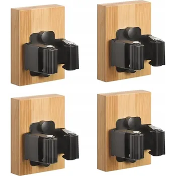 Věšák Držák na zeď 4X úchyt Bambusový organizér na nářadí, mop a koště