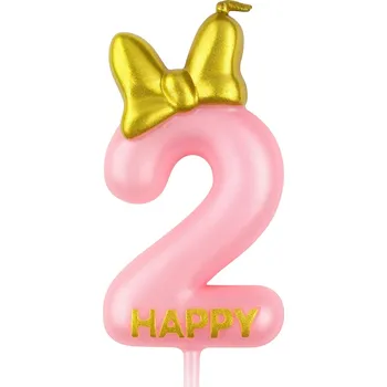 Dortová svíčka Narozeninová svíčka číslice „2“ – růžová se třpytkami a mašličkou