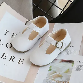 Dívčí baleríny Kožené dětské baleríny – boty s páskem pro holky Velikost: 19, Barva (Varianta): V529white