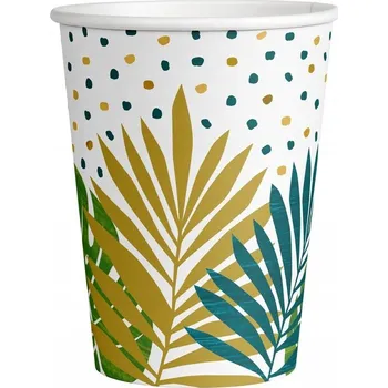 Jednorázové nádobí Papírové kelímky Bílé palmové listy 250ml 8 ks
