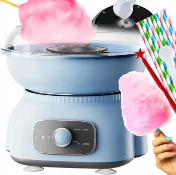 Výrobník cukrové vaty Stroj na cukrovou vatu modrý 500 W s miskou, krytem a tyčinkami