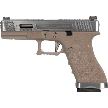 Airsoftová zbraň WE Airsoftová pistole R17 Gen4 T5 - stříbrný závěr, stříbrná hlaveň - TAN