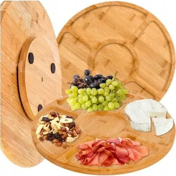 Otočný dortový stojan bambusová deska pro servírování občerstvení ze sýrů a uzenin, otočná deska