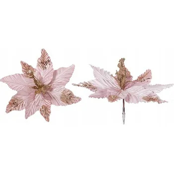 umělá květina Sada 2 ks dekorací: Květina s klipem champagne-růžová a flitry 30 cm