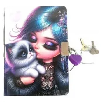 Set školních potřeb Pamiętnik z kłódką A6/64K gładki Dziewczynka z kot