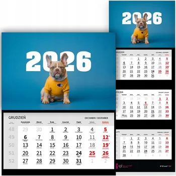 Kalendář Trojdílný kalendář 2026 Stolní nástěnný s vtipným psem